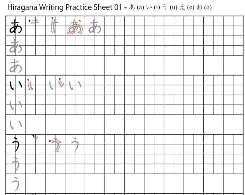 Table of Hiragana letters with stroke order download pdf – JLPT TUTOR